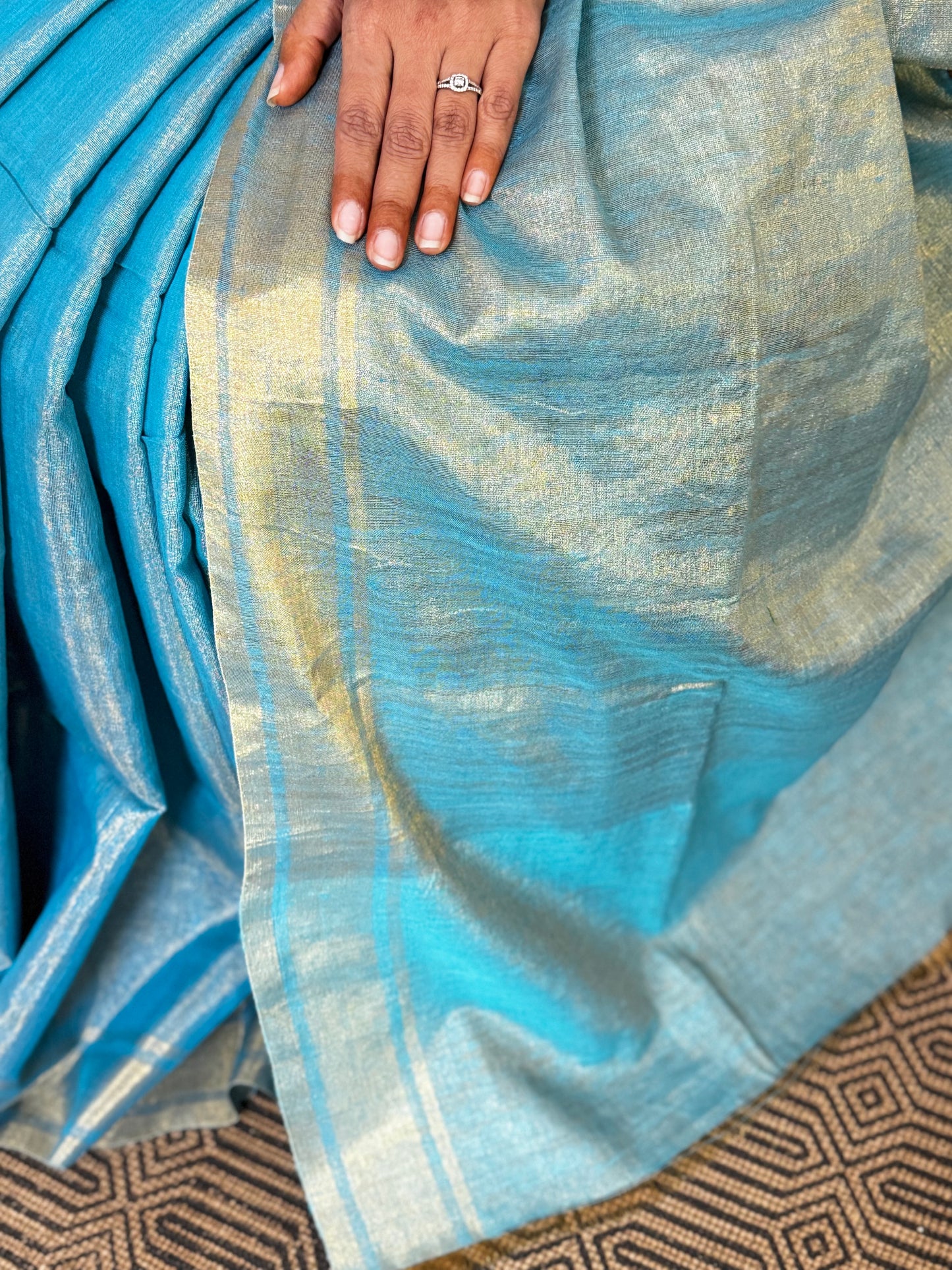 Blue Tissue Linen Zari Saree