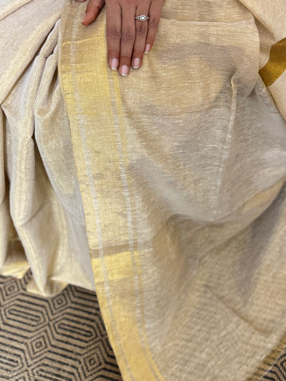 Ivory Tissue Linen Saree