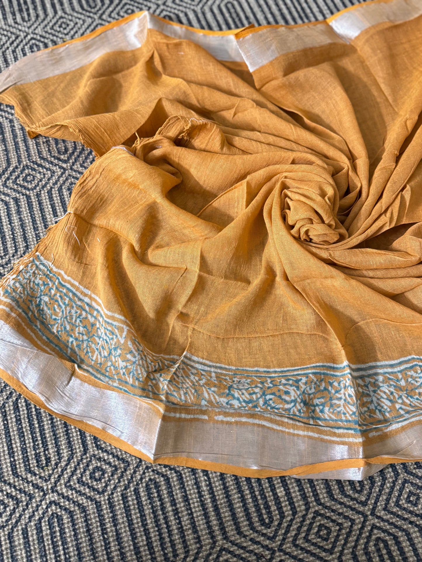 Mridula Mustard Orange Linen Cotton Zari Saree