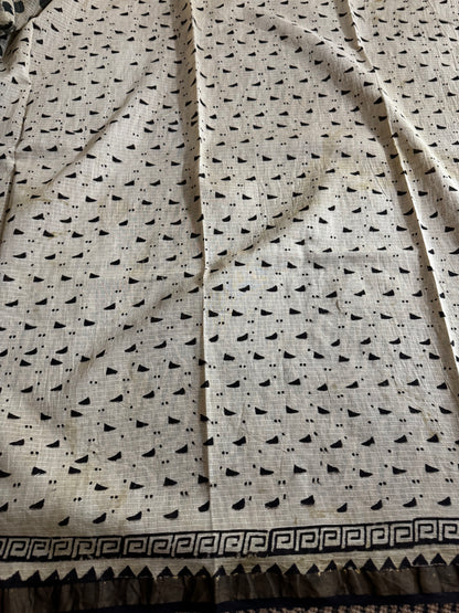 Elephant Block Printed Kota Doria saree