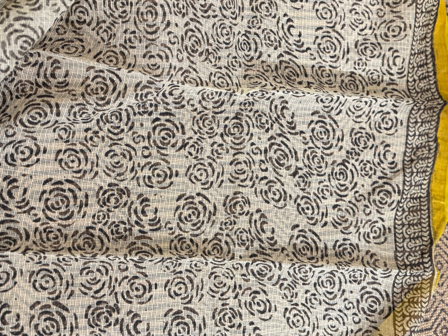 Black Block Printed Kota Doria saree