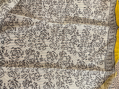 Black Block Printed Kota Doria saree