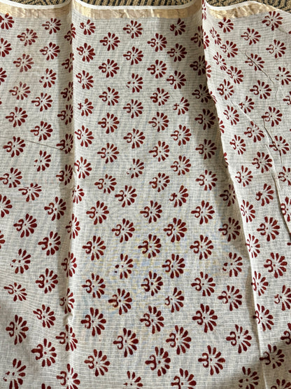 Striped Block Printed Kota Doria saree