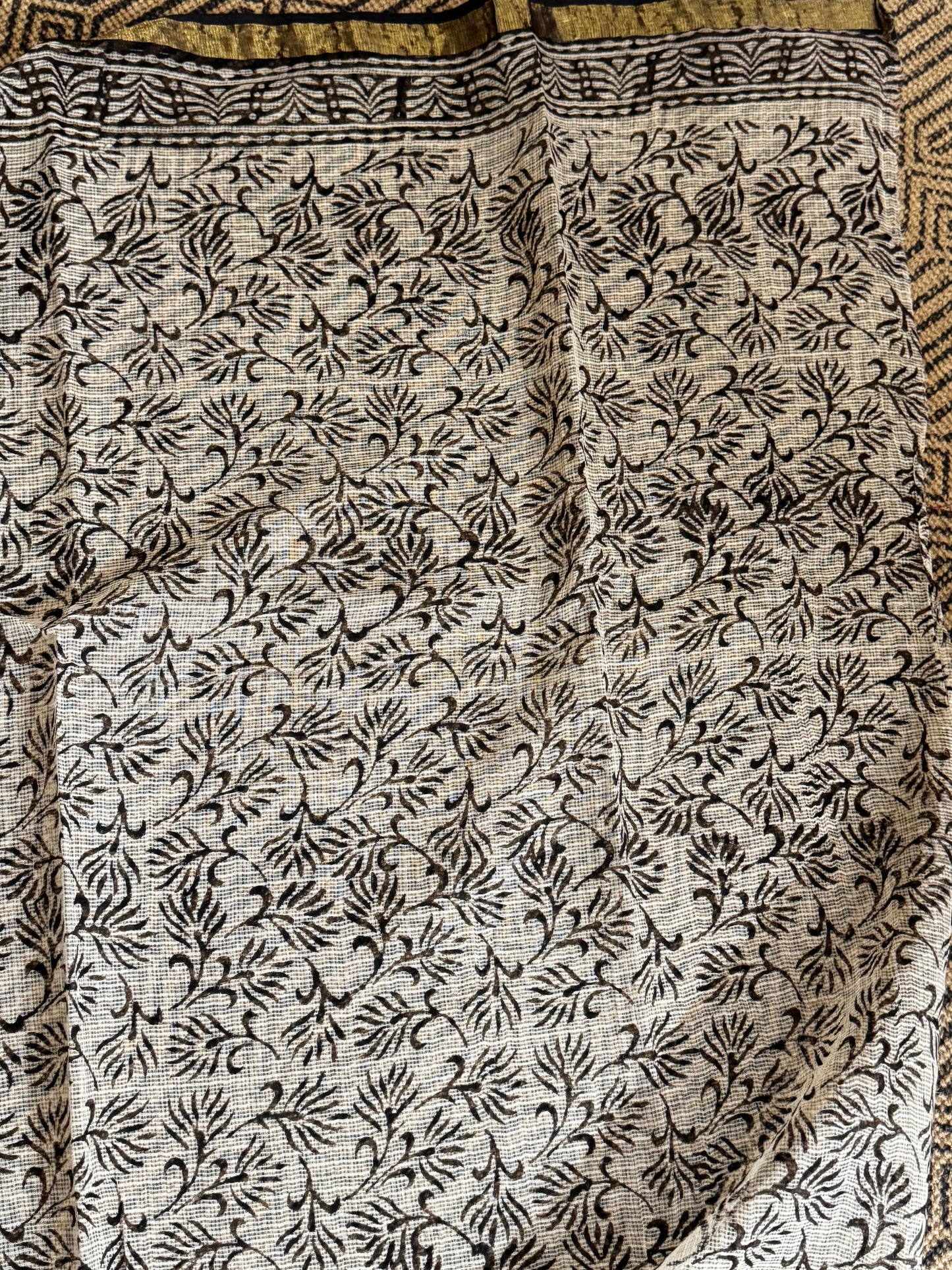 Grey Block Printed Kota Doria saree