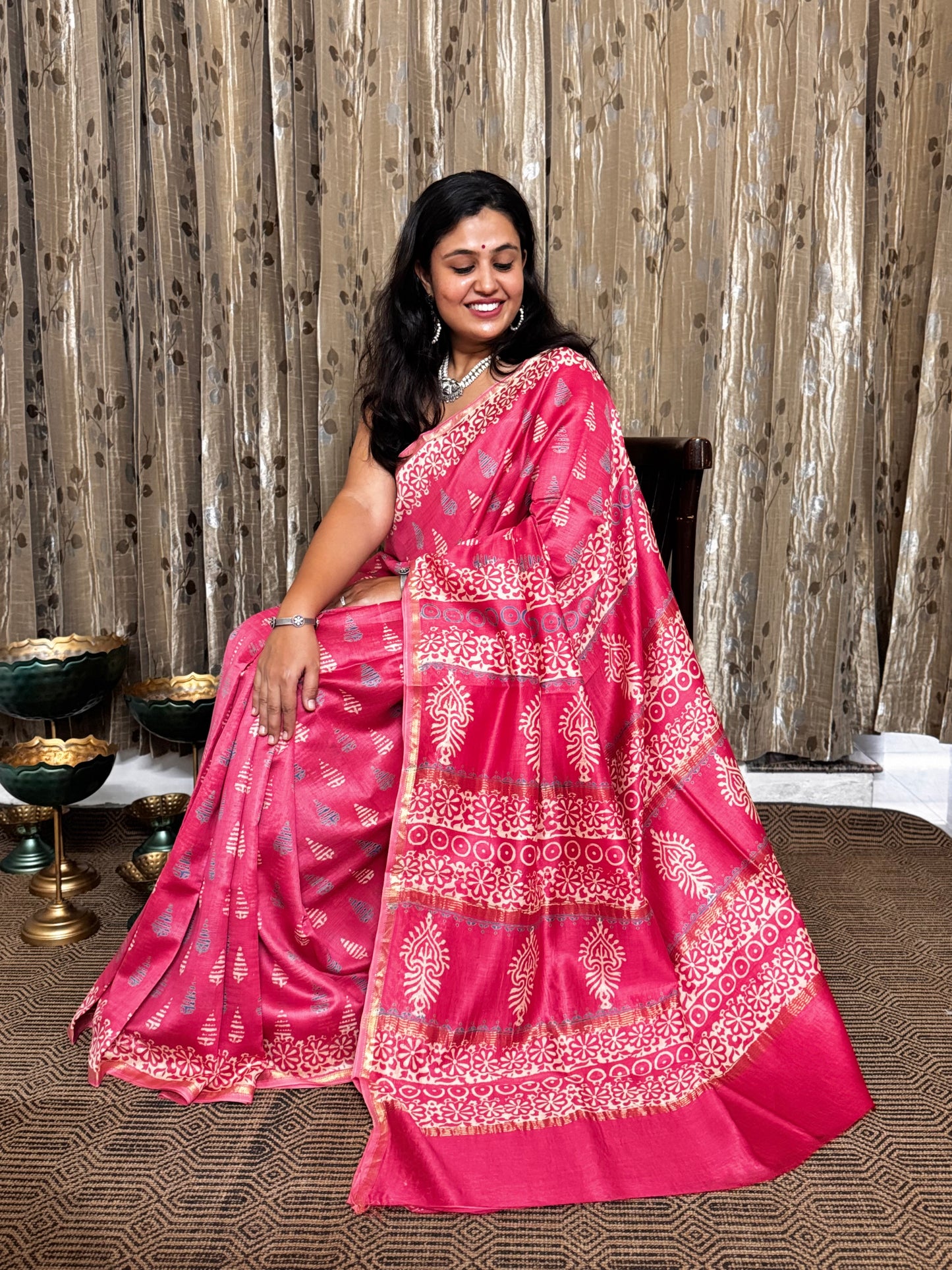Crimson Maheshwari Silk Cotton Zari Saree