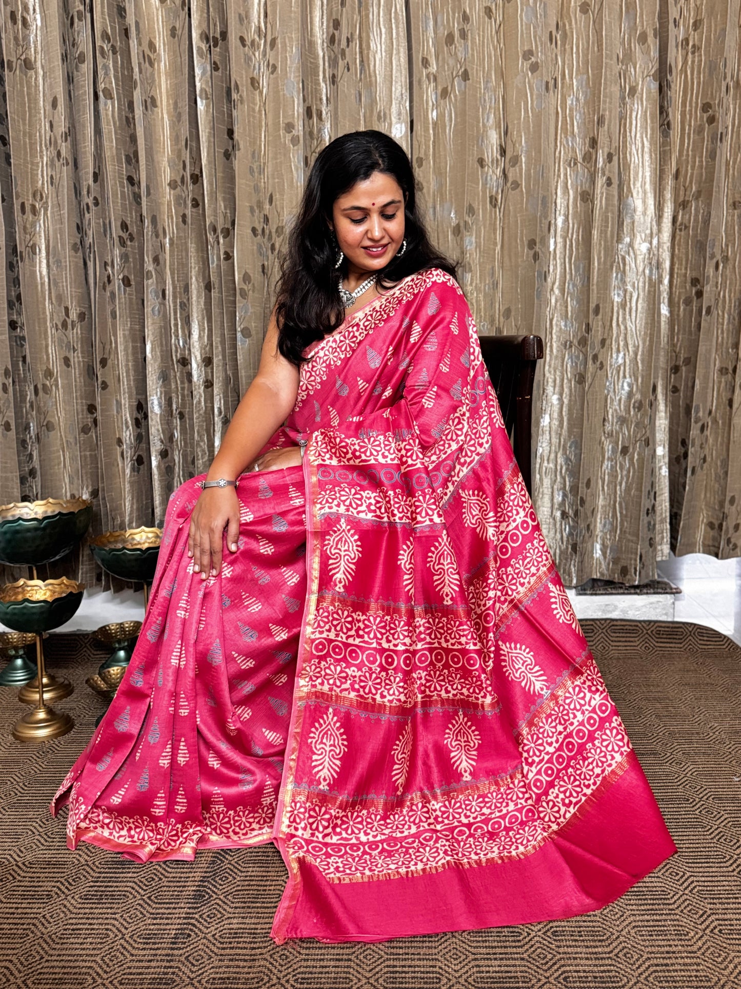 Crimson Maheshwari Silk Cotton Zari Saree