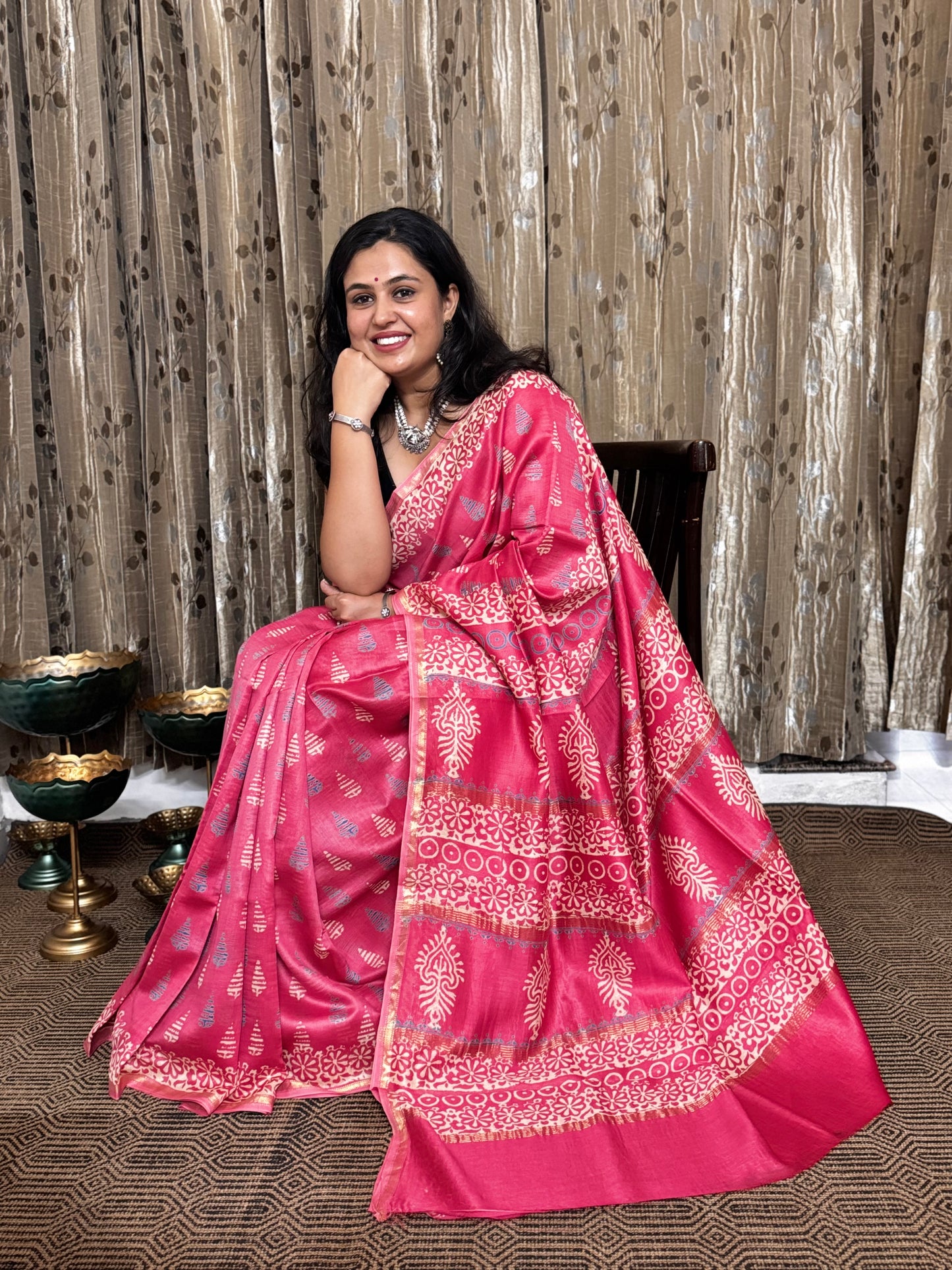 Crimson Maheshwari Silk Cotton Zari Saree