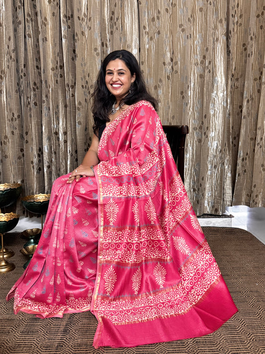 Crimson Maheshwari Silk Cotton Zari Saree