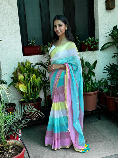 Multi Colour Mul Cotton Saree