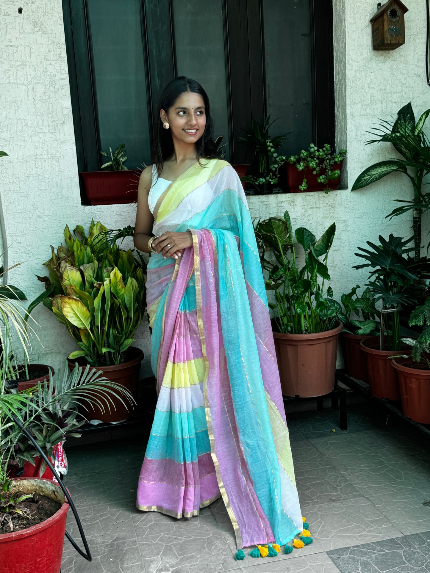Multi Colour Mul Cotton Saree