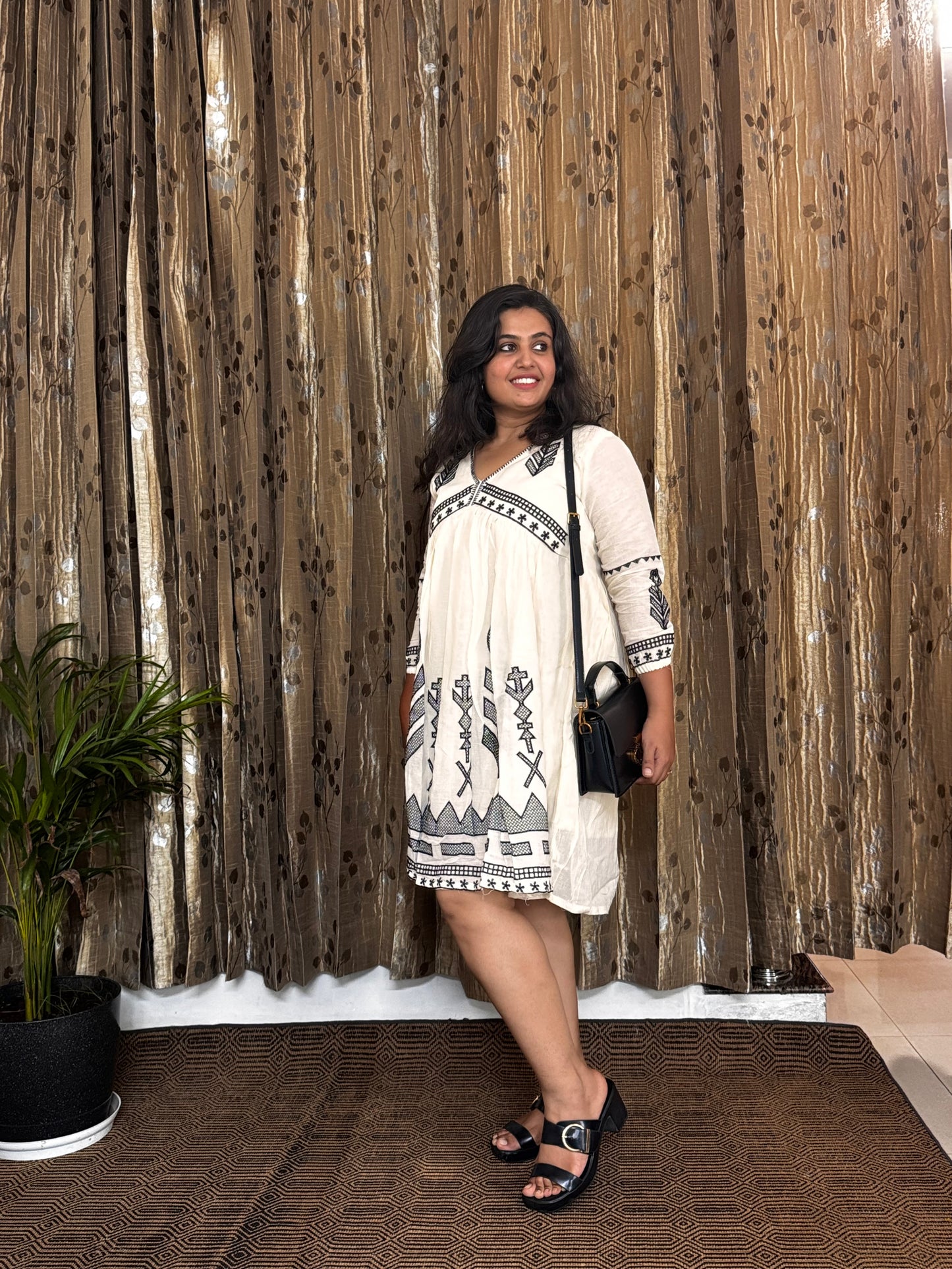 Off White Khadi Cotton Embroidery Frock