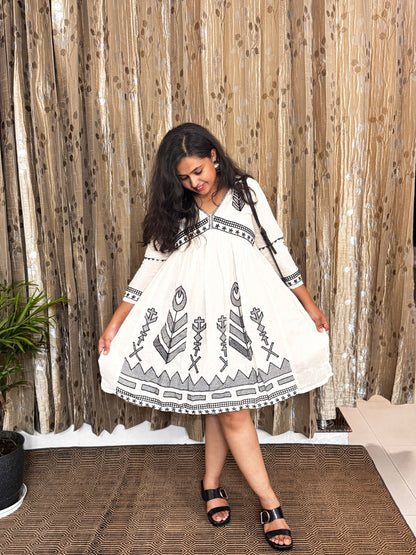 Off White Khadi Cotton Embroidery Frock