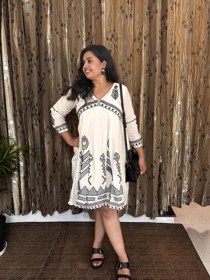 Off White Khadi Cotton Embroidery Frock