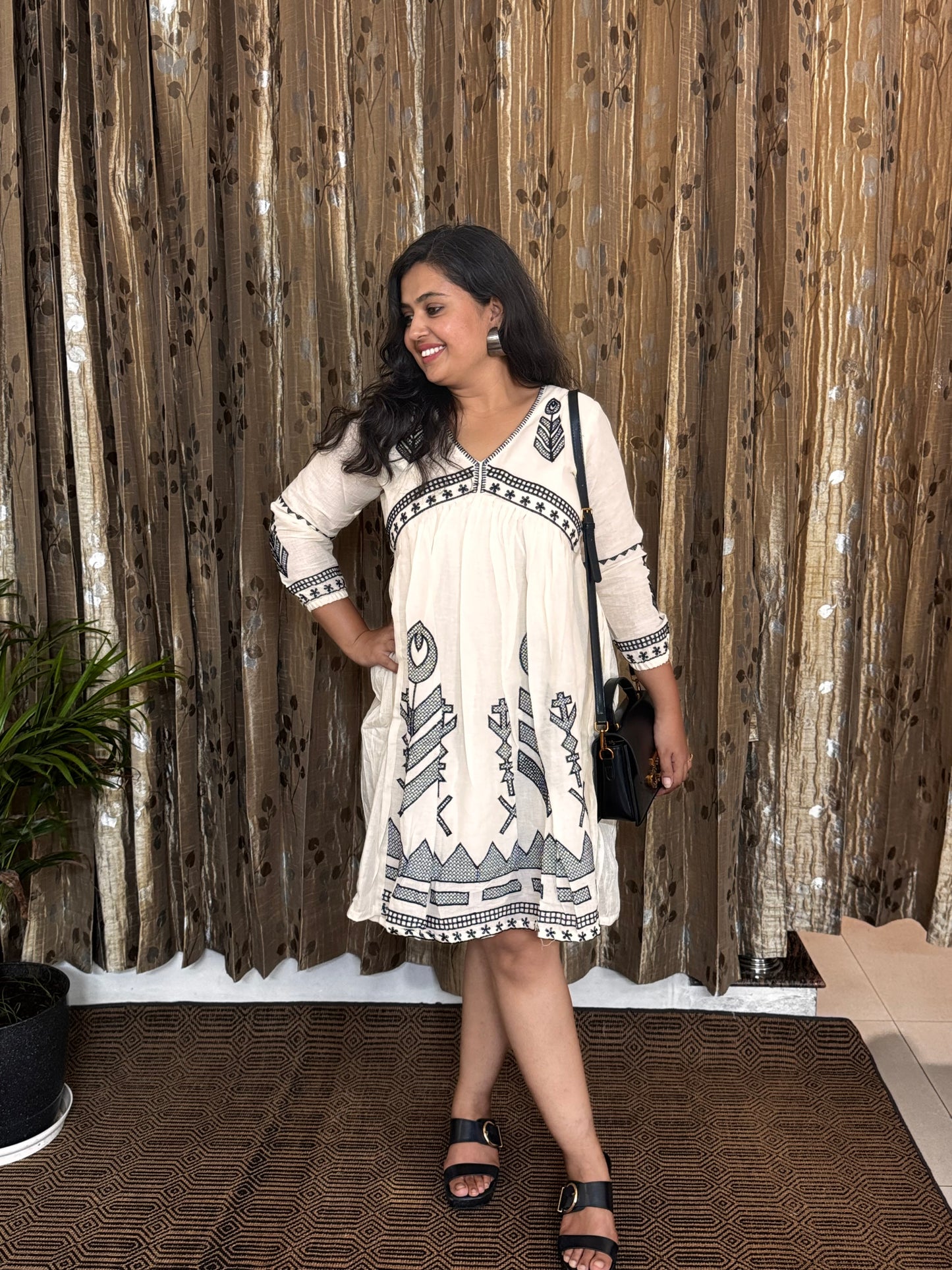 Off White Khadi Cotton Embroidery Frock
