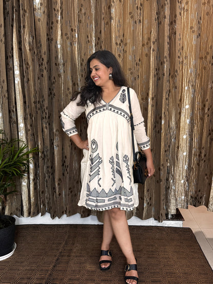 Off White Khadi Cotton Embroidery Frock