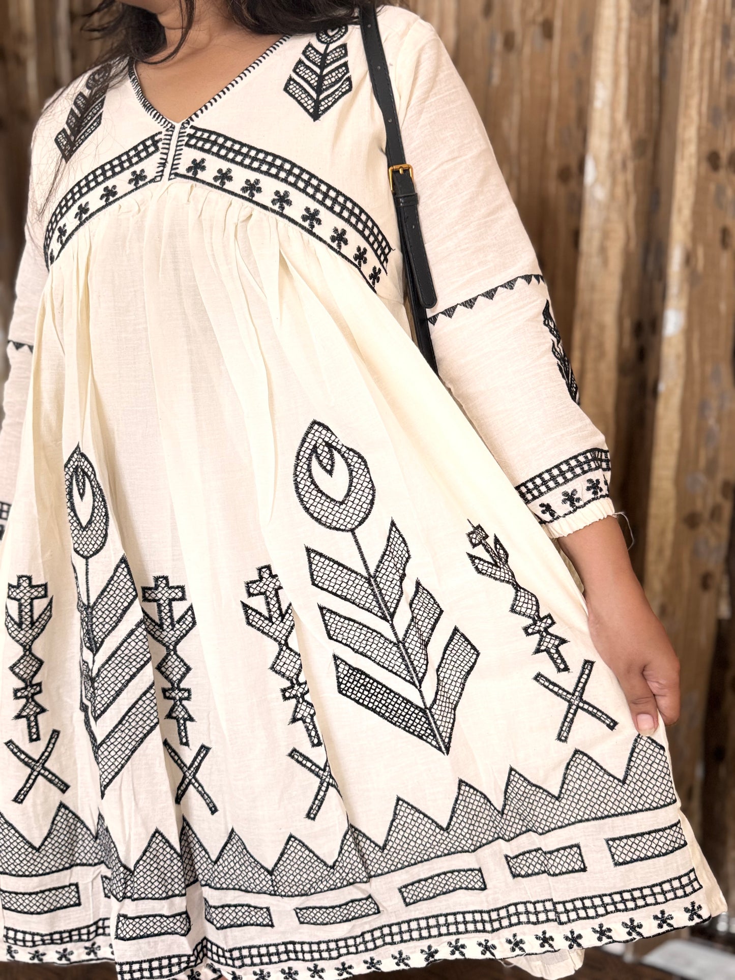 Off White Khadi Cotton Embroidery Frock
