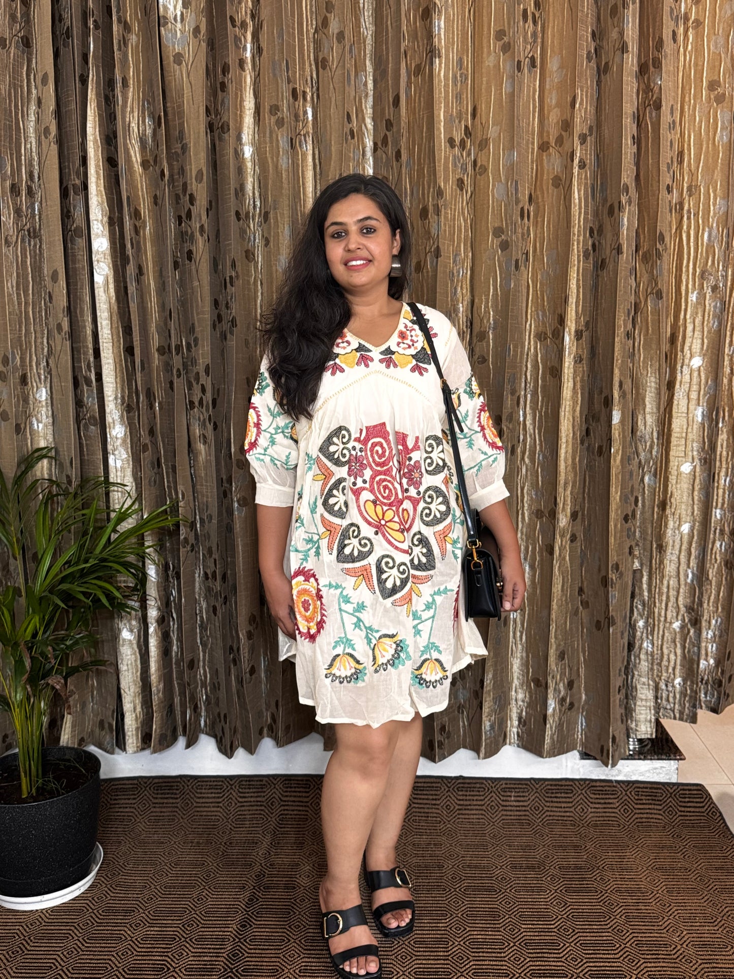 Off White Khadi Cotton Embroidery Frock