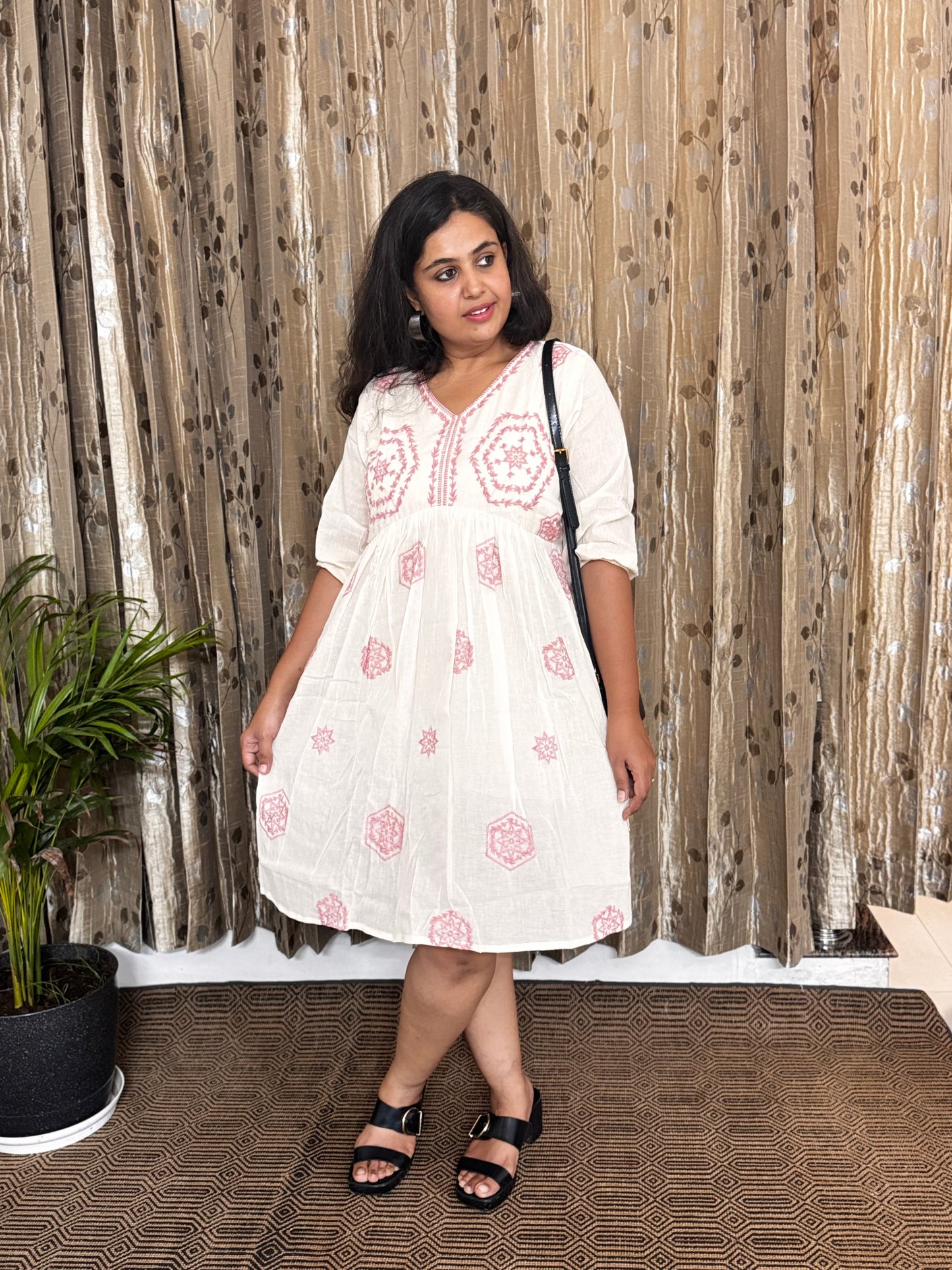Off White Khadi Cotton Embroidery Frock