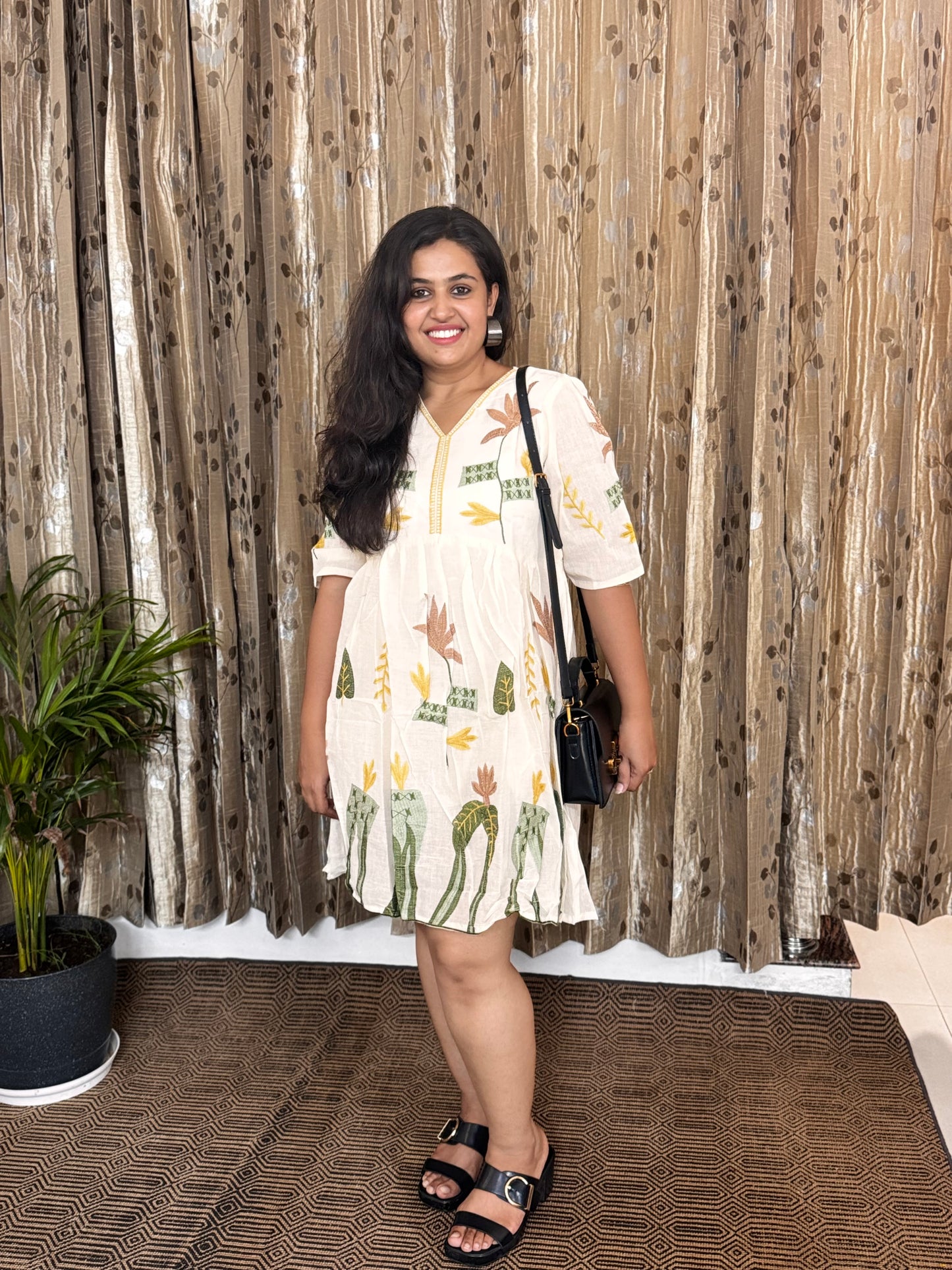 Off White Khadi Cotton Embroidery Frock