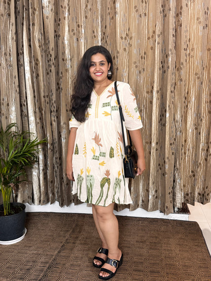 Off White Khadi Cotton Embroidery Frock