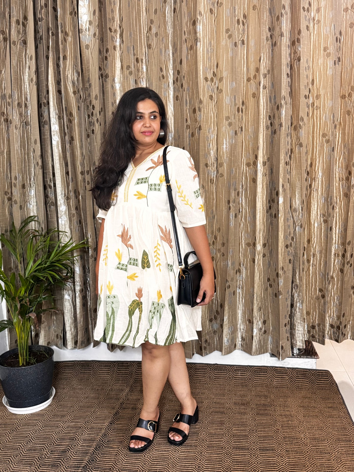 Off White Khadi Cotton Embroidery Frock