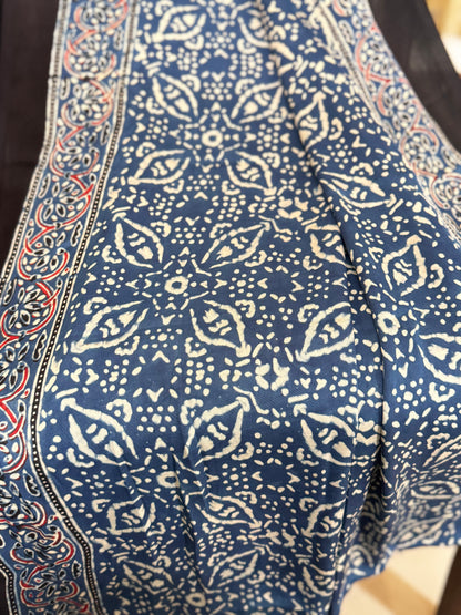 Blue Hand Blockprint Ajrakh Modal Silk Saree