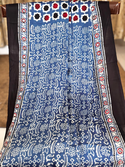 Blue Hand Blockprint Ajrakh Modal Silk Saree