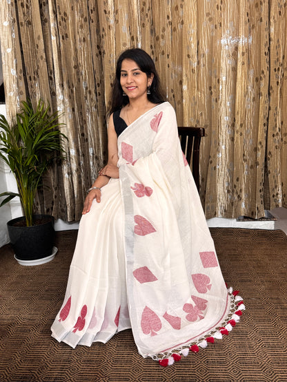 White Linen Zari Jamdani Saree