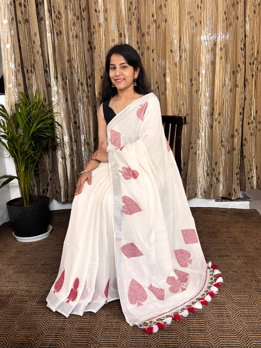 White Linen Zari Jamdani Saree