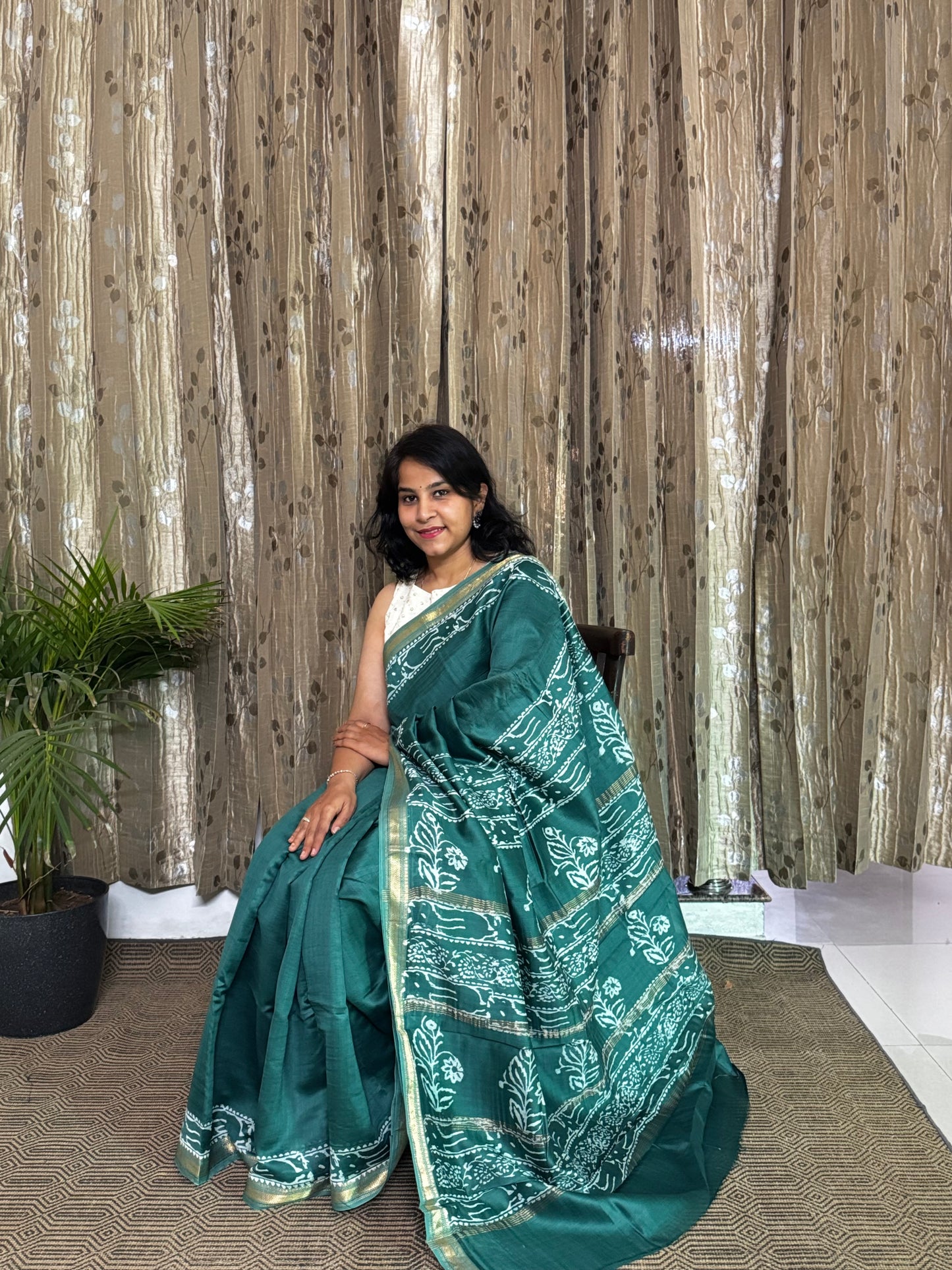 Green Maheshwari Silk Zari Saree
