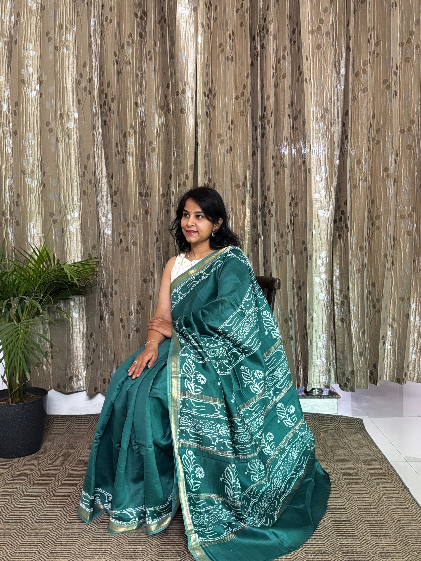 Green Maheshwari Silk Zari Saree