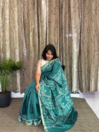 Green Maheshwari Silk Zari Saree