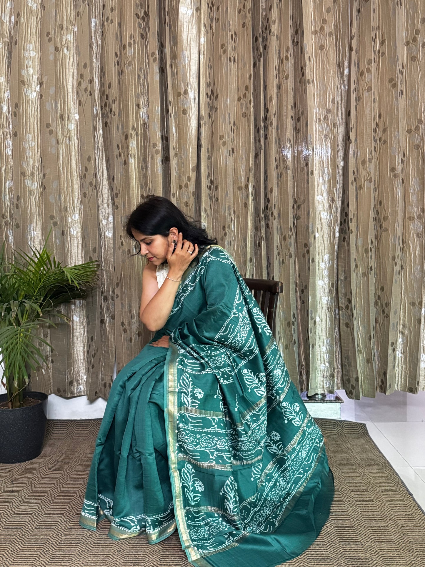 Green Maheshwari Silk Zari Saree