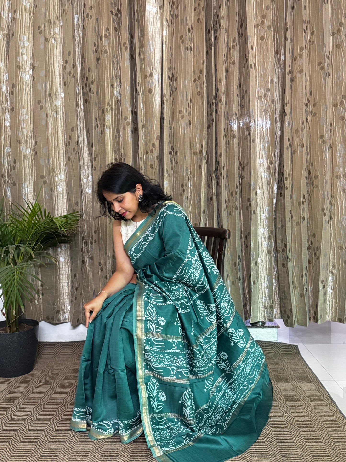 Green Maheshwari Silk Zari Saree