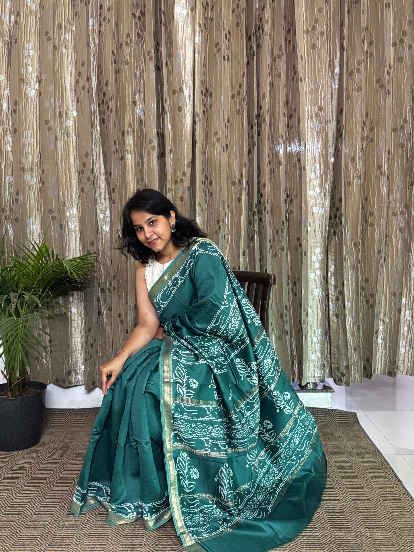 Green Maheshwari Silk Zari Saree