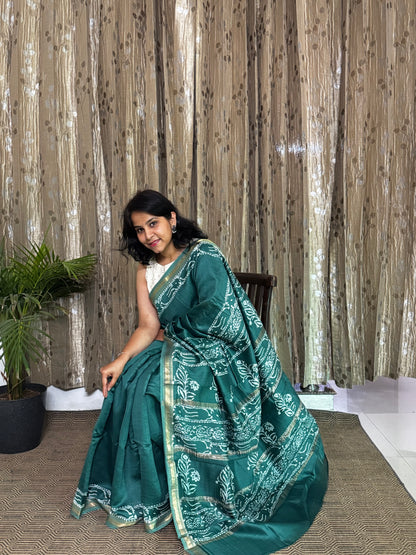 Green Maheshwari Silk Zari Saree