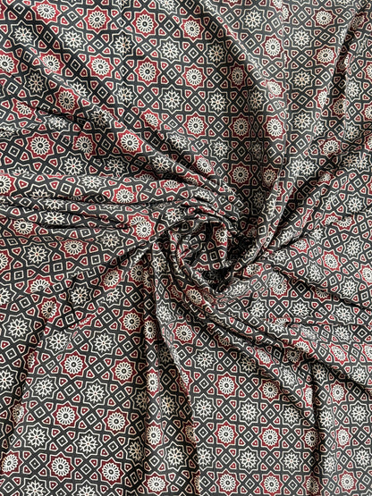 Red Applique Patchwork Mul Cotton Tagai Ajrakh Saree