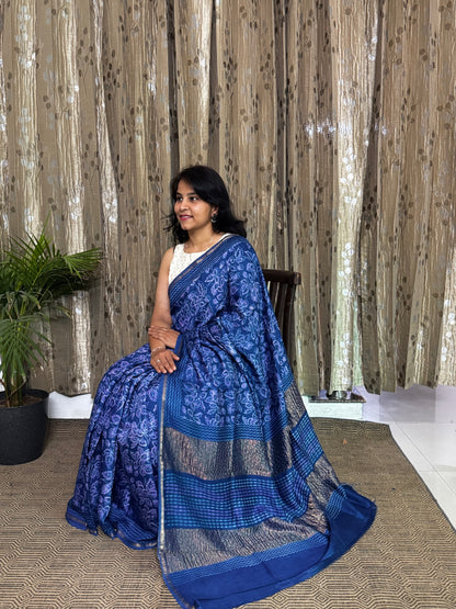 Blue Maheshwari Silk Zari Saree