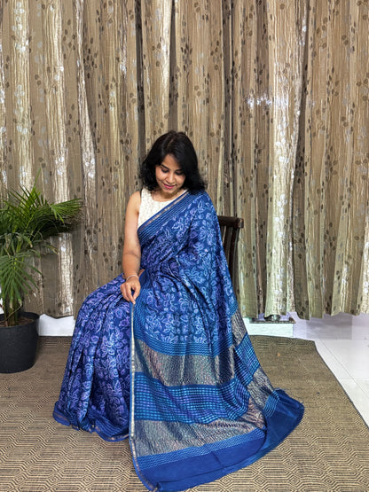 Blue Maheshwari Silk Zari Saree