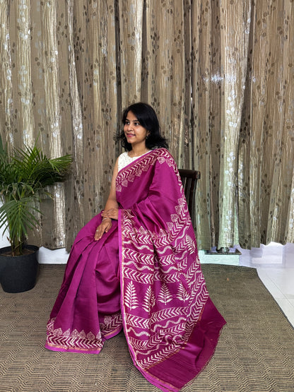 Rani Pink Maheshwari Silk Cotton Zari Saree