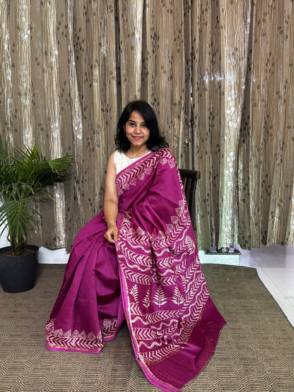 Rani Pink Maheshwari Silk Cotton Zari Saree
