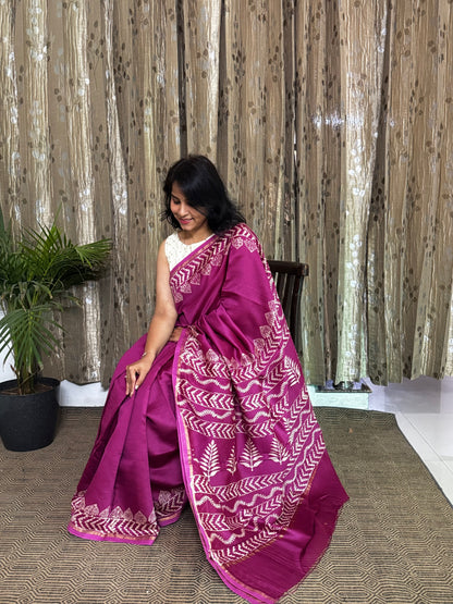 Rani Pink Maheshwari Silk Cotton Zari Saree