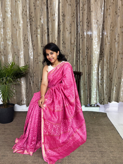 Pink Maheshwari Silk Cotton Zari Saree
