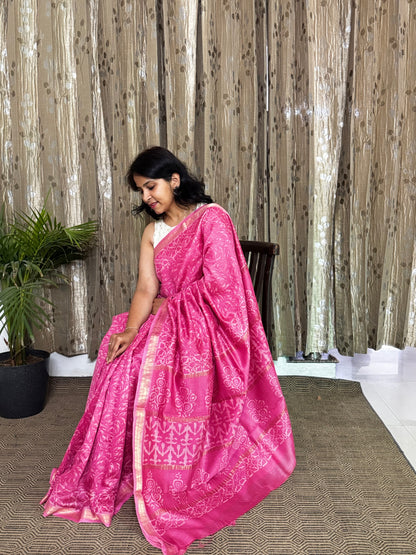 Pink Maheshwari Silk Cotton Zari Saree