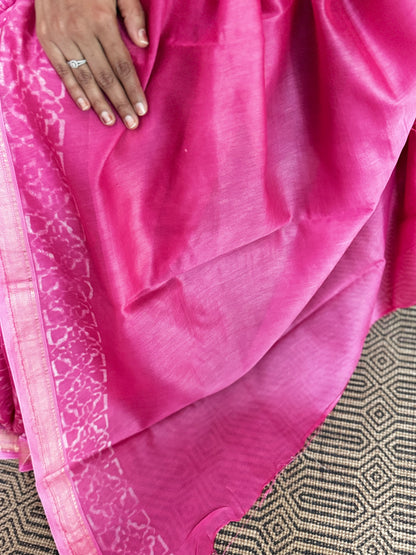 Pink Maheshwari Silk Cotton Zari Saree