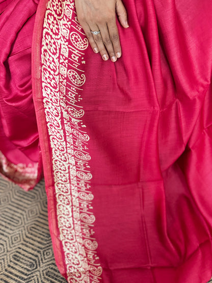 Red Maheshwari Silk Cotton Zari Saree