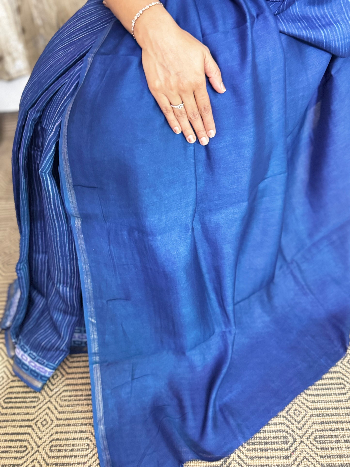 Blue Maheshwari Silk Cotton Zari Saree