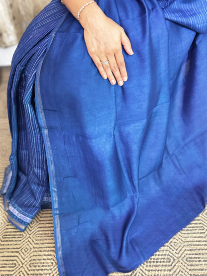 Blue Maheshwari Silk Cotton Zari Saree
