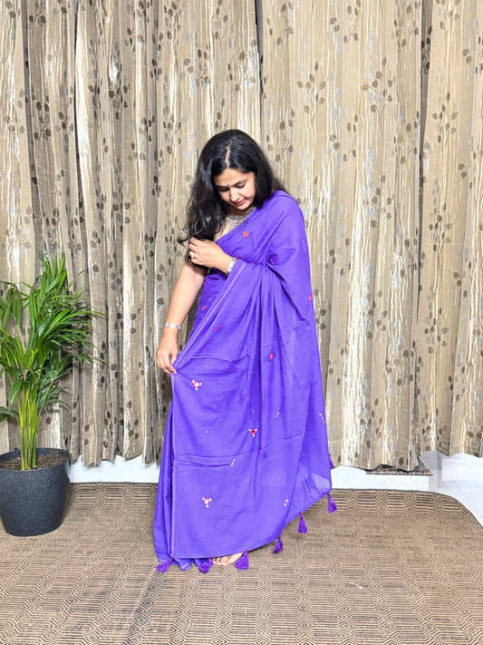 Purple Mul Cotton Tagai Saree