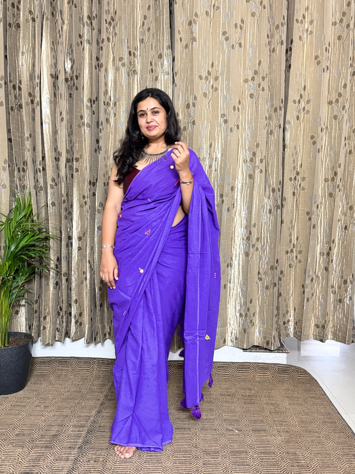 Purple Mul Cotton Tagai Saree